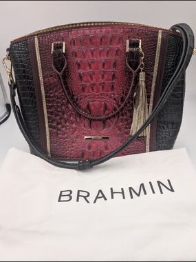 Brahmin Red & Black Croc-Embossed Leather Satchel